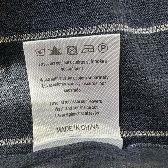 WOMENS SANDRO Paris. Merino Wool . BLUE/WHITE V-BACK LONG SLEEVE KNIT TOP SZ M - Picture 8 of 9